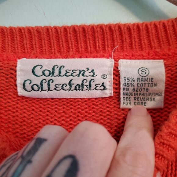 Vintage 80s Orange Halloween Maximalist Beaded Embroidered Sweater Ghost Witch - Picture 11 of 16